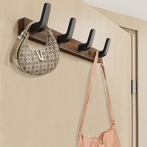 Image of Lxoraziy Wall-Mounted Coat Rack - Walnut Coat Rack Hook, Heavy Duty Wooden Wall Coat Hanger with 4 Coat Hooks for Hanging Coats, Hats, Clothing, Scarfs