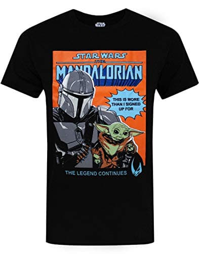 Image of Star Wars The Mandalorian T Shirt for Men | Adults Baby Yoda Gift Top | Black Short Sleeve Tee L