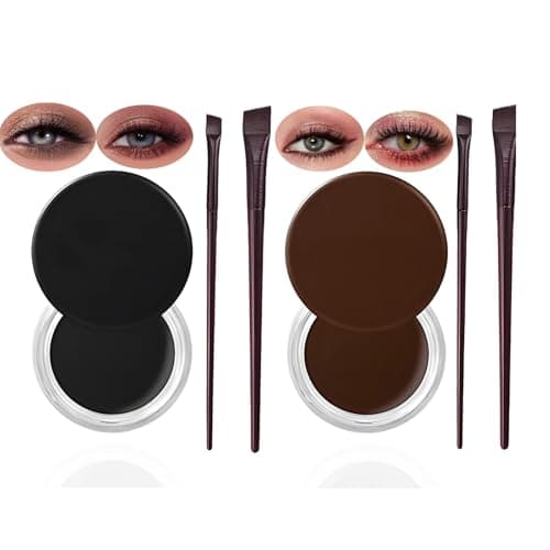 Image of 2PCS Black and Brown Gel Eyeliner Pot Kit - High Waterproof Cream Eye Liner & Long Wearing Smudge Proof Formula with Angled Brush and Fine Detail Brush for Natural or Bold Looks