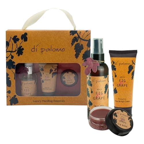 Image of Di Palomo Wild Fig & Grape Luxury Handbag Essentials. Body Mist, Hand Cream & Lip Balm Collection. Handbag Gifts for Women, Luxury Fragrance & Skincare Set. Handbag Skin Care Gifts for Her.