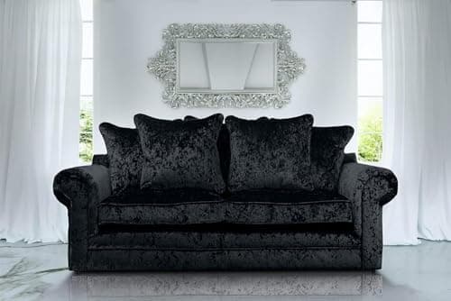 Image of SofaHeaven Huge Sale - 5 seater 2C2 Corner sofa suite for living room -3+2 seater sofas set-Soft Crushed Velvet fabric sofas & couches-002 (Black, 3 Seater Sofa)