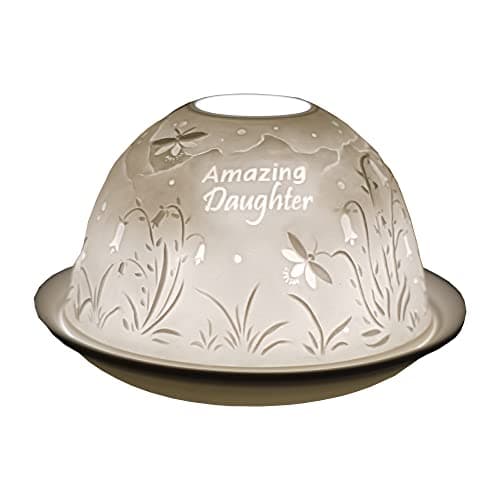 Image of Cello Porcelain Tealight Holder Dome - Amazing Daughter Design with 3D Projection Image & Message Scented Unscented LED Candle Wax Warmer Daughter Gifts Ornament Bedroom Home Birthday Present From Dad