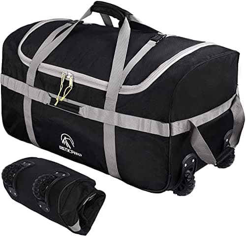 Image of REDCAMP 120L Extra Large Holdall with Wheels, Foldable Wheeled Duffle Bag Travel Bag,Lightweight Waterproof Soft Suitcase Luggage with Rollers for Camping Sports Outdoor, Black