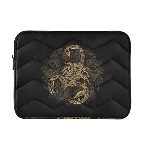 Image of Zipper Laptop Messenger Bag, Case Sleeve Suitable for 15 in to 16 in Notebook Bag, Shoulder Strap Tablet Briefcase Print Scorpion Tattoo Ornate Gold Scorpion