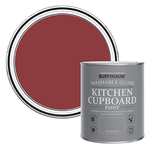 Image of Rust-Oleum 750ml Watercolour PAINT - Empire Red Gloss Finish - Red Kitchen Cupboard Paint ( Interior, Wood, 14 sqm/l Coverage, Water-resistant, Washable, Tin)