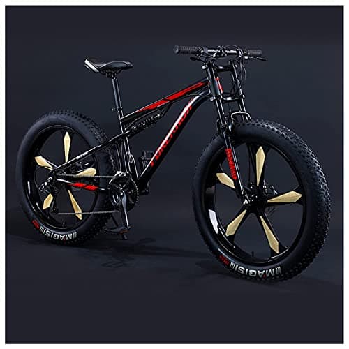 Image of Wmmner Mountain Bikes Men 26 inch Adult Fat Tyre Mountain Bike with Full Suspension, High Carbon Steel Large Frame Dual Disc Brake Giant Bicycle/Black 5 Spoke/24 Speed