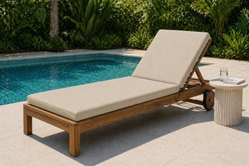 Image of INSAFIANS Waterproof Sun Lounger Cushion – Outdoor Garden Recliner Pad Removable Zipper Cover Sunbed Cushion (BEIGE)