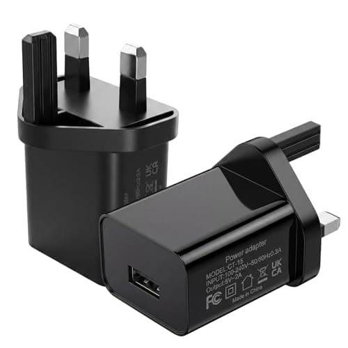 Image of 2 Pack 5V 2A 10W USB Plug Adapter, Black UK USB Charger Plug with 100-240V Input, Single USB Power Plug Compatible with Phone Tablet Speaker Fan Kindle and Other 5V USB Devices