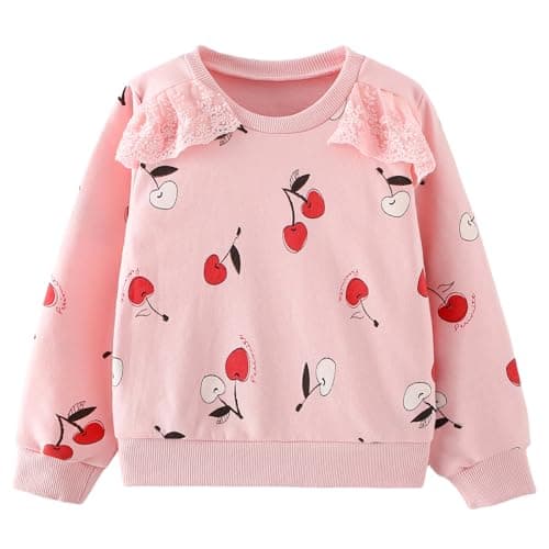 Image of Codkkre Girls Sweatshirt Cotton Pullover Unicorn Jumper Crew Neck Long Sleeve Tops, 7 Years, Cherry/Pink