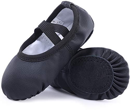 Image of Ballet Shoes Leather Ballet Flats Split Sole Dance Slippers for Girls Toddlers Women Black 9 UK Child (27 EU)