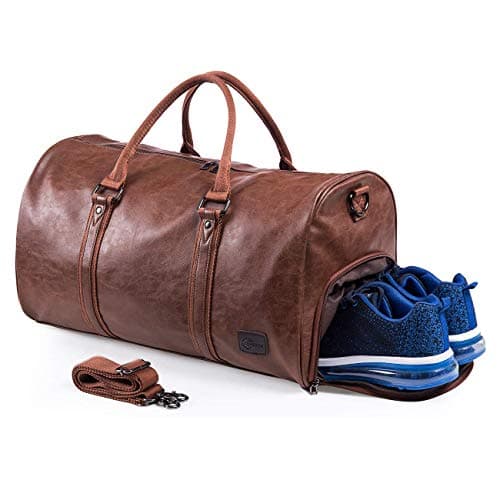 Image of seyfocnia Travel Duffel Bag, Overnight Weekend Bag with Shoe Compartment Carry On Hand Luggage Bags Large Holdall Bags for Men (Brown)