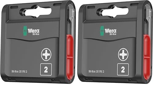 Image of Wera Bit-Box 20 H PH2 Extra Hard bits for Drill/Drivers, 25mm, 20pc Pack, 05057750001, Black (Pack of 2)