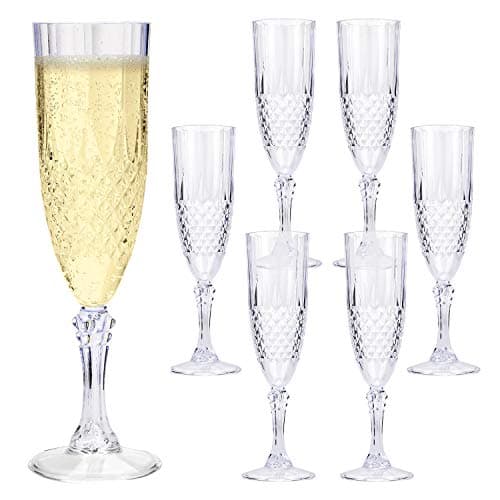 Image of Taylor & Brown Clear Crystal Effect Plastic Highball Whiskey Wine Champagne Flute Glasses Drinks Cups Reusable for Parties, Weddings, Outdoor Events, BBQ and Picnics (6, Champagne Flute)