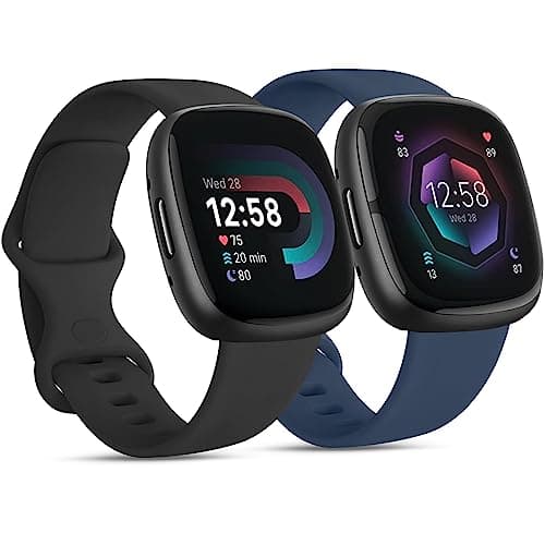 Image of Tobfit [2 Pack] Strap compatible for Fitbit Versa 3 Straps/Fitbit Sense/Sense 2 Strap for Women Men, Soft Silicone Replacement Band Wristband Watchband Small Large (Black+Navy blue, Small)