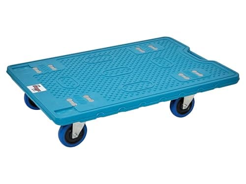 Image of Plastic Platform Dolly, Heavy Duty Blue Dolly Trolley on Wheels for Transport, 200kg Load Capacity on Nylon Wheels with Handle for Warehouses, Offices, and Workshops