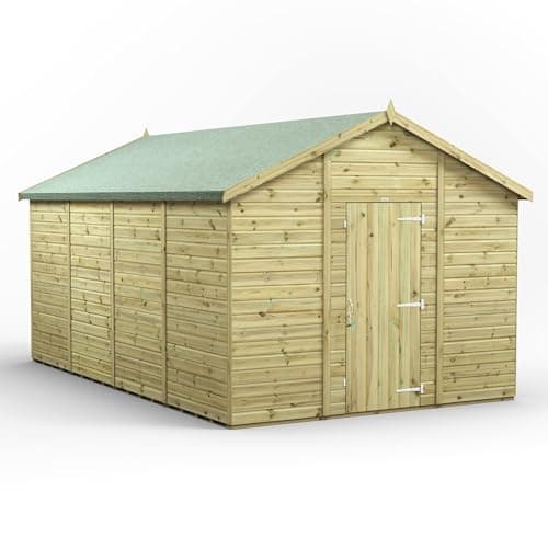 Image of Powersheds High Grade Premium Pressure Treated Apex Windowless Shed Garden Wooden Shed with Heavy Duty Frame, Galvanised Ironmongery, Tongue & Groove Throughout made from Extra Thick Timber (16x10)