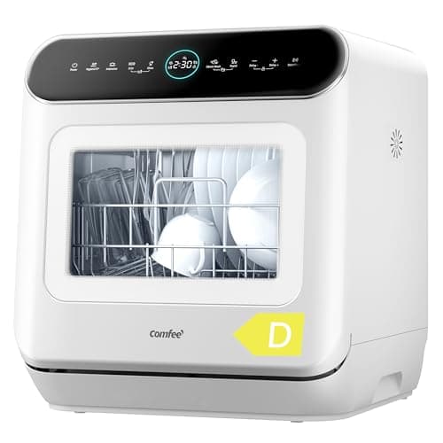 Image of COMFEE' Table Top Dishwasher 7+3 Programs Mini Tabletop Dishwasher No Plumbing, 6L Built-in Water Tank, Hygiene Wash, Auto Door Open Drying, Baby Care, Energy Class D- White