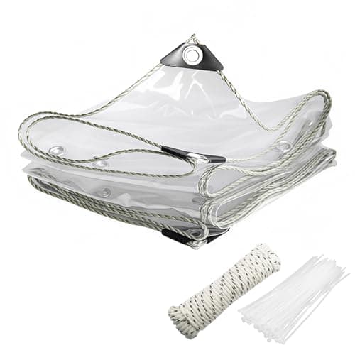 Image of TIHOOK Transparent Tarpaulin, Waterproof Heavy Duty 450 g/m² PVC Clear Tarp Cover with Eyelets, Windproof Tear Resistant Tarpaulin with 20 Cable Ties, 10m Fastening Rope for Garden Gazebo Patio (2x3m)