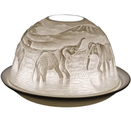 Image of Cello Porcelain Tealight Holder Dome - Elephant Design with 3D Projection Image & Loving Message Scented Unscented Candle LED Lights Candle Wax Warmer Gifts Ornament Bedroom Home Present