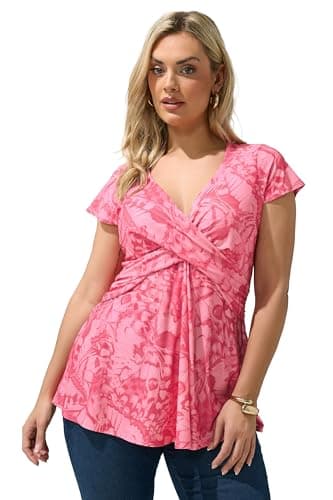 Image of Yours London Curve Butterfly Print Wrap Front Top - Women's - Plus Size Curve Pink