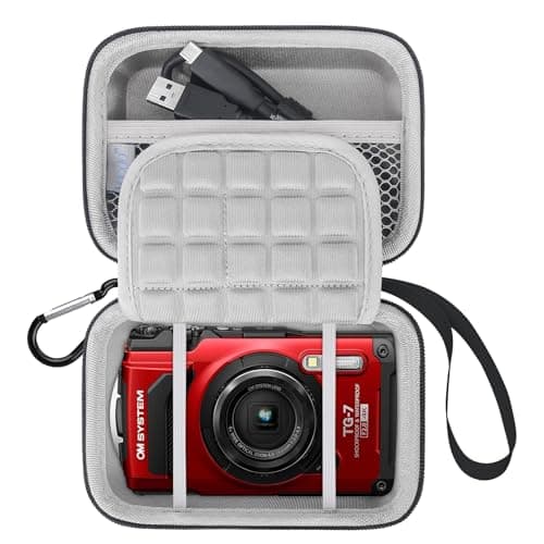 Image of Lacdo Camera Case Compatible with OM SYSTEM Tough TG-7 /OLYMPUS Tough TG-6 /TG-5 /TG-4 Digital Camera, Hard EVA Protective Camera Storage Trave Bag, Mesh Pocket Fit Batteries, USB Cable, SD Card, Gray