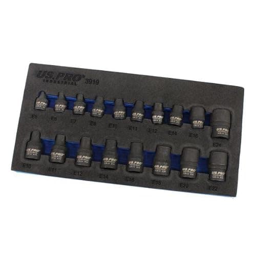 Image of US PRO INDUSTRIAL 18pc 3/8" & 1/2" dr Impact E-Torx E-Star Sockets Set E5 - E24 3919