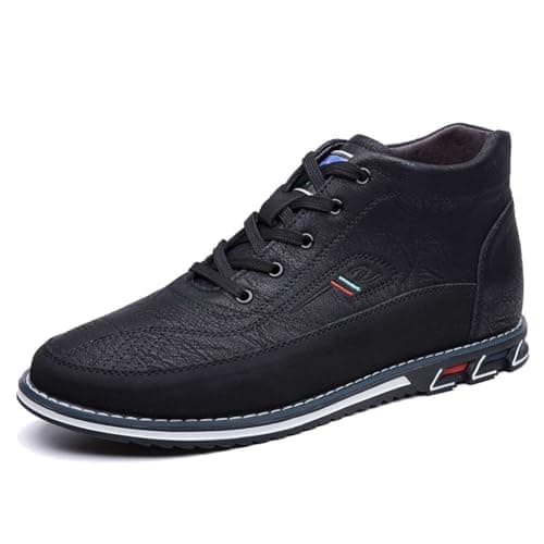 Image of mitvr Men's Casual Dress Boots Motorcycle Boots Plus Size Ankle Boots Lace Up Fashion Leather Boots Business Wedding Party Shoes, Black, 10.5