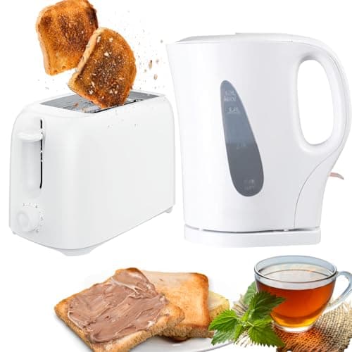 Image of Trendi® Electric Kettle & 2 Slice Bread Toaster Kitchen Combo Set | 2200W 1.7L Cordless Jug Kettle Boil Dry Protection & Auto Shut Off | 650W 6 Level with Browning Control & Crumb Tray (White)