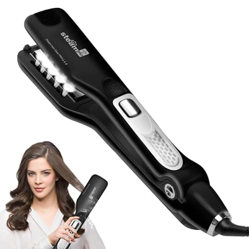 Image of Steam Hair Straightener Professional with LCD Display for Long-Lasting Smooth Result, Ceramic Plates & 5 Temperature 150°C/170°C/190°C/210°C/230°C, Rapid Heating, UK-Plug, Black