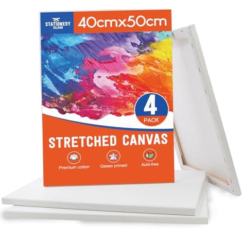 Image of STATIONERY ISLAND 4 Pack Stretched Canvas 40x50cm, Large Canvas for Painting 100% Cotton Acid Free Professional Art Canvases for Acrylic Oil Gouache Watercolour(16“ X 20”)