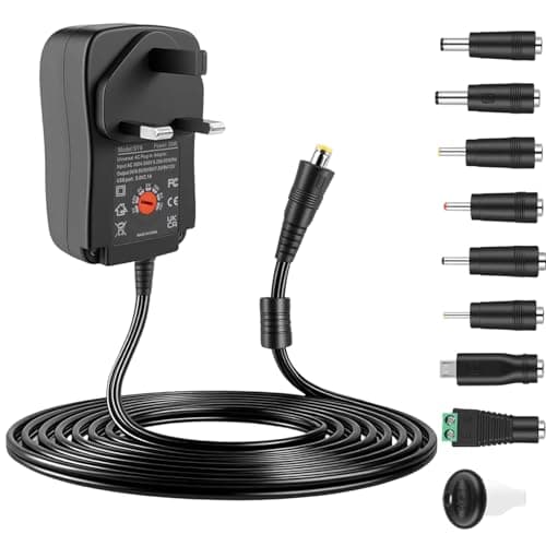 Image of 30W Universal Power Adapter, 3V 4.5V 5V 6V 7.5V 9V 12V AC DC with 8 Selectable Tips, 3V-12V Adjustable Power Supply Charger for LED Strip Lights CCTV Camera Household Electronics (30W)