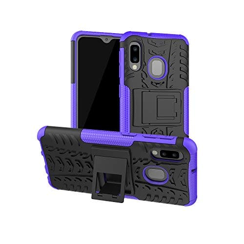 Image of TeKKno® Compatible with GALAXY A20e, Slim Armour Tyre Tread Stylish Defender Heavy Duty Shockproof Case Cover with Back Stand + LCD Screen Protector Guard for Samsung Galaxy A20e (SM-A202) (Purple)
