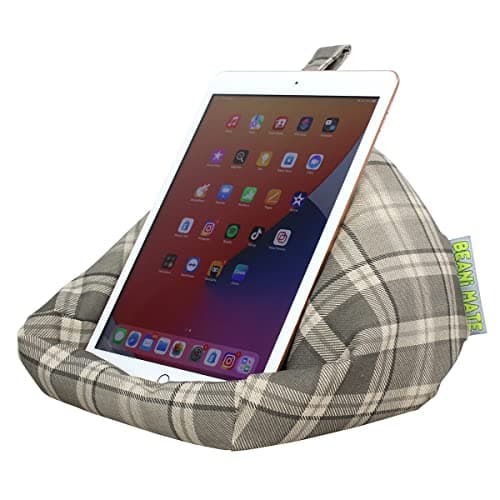 Image of BEANI MATE Grey Check iPad and Tablet Cushion Stand - Bean Bag Stand For Any Device - Securely Holds at Any Angle