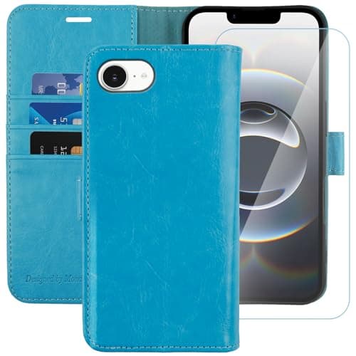 Image of MONASAY For iPhone 17E/16E Case,Apple 17E/16E Wallet Case 6.1-inch, [Glass Screen Protector] Flip Folio Leather Cell Phone Cover with Credit Card Holder for Apple 17E/16E 2025,Light Blue