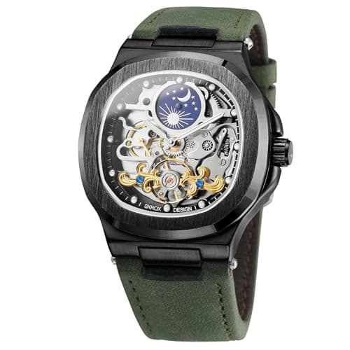 Image of FORSINING Men's Tourbillon Automatic Steampunk Moon Phase Mechanical Wrist Watch with Leather Strap