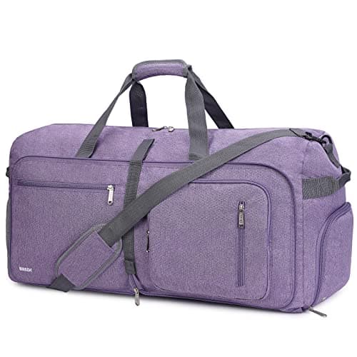 Image of WANDF Travel Duffle Bag 65L with Shoes Compartment Foldable Overnight Weekender Bag Carry On Bag for Men Women (Purple)
