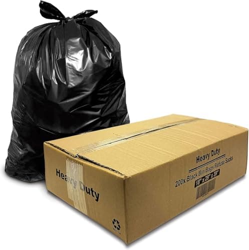 Image of G4GOODS® 200 Large Black Bin Bags Heavy Duty 50 Micron/200 Gauge 80L Strong Garbage Bags for Household Waste Kitchen Office Restaurant Use (18"x29"x39")