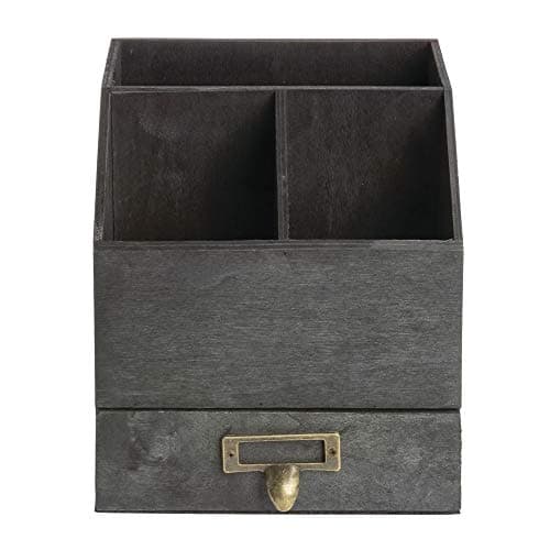 Image of American Metalcraft PWBC8 Poplar Wood Caddy with Drawer, Black, 6 5/8-Inches