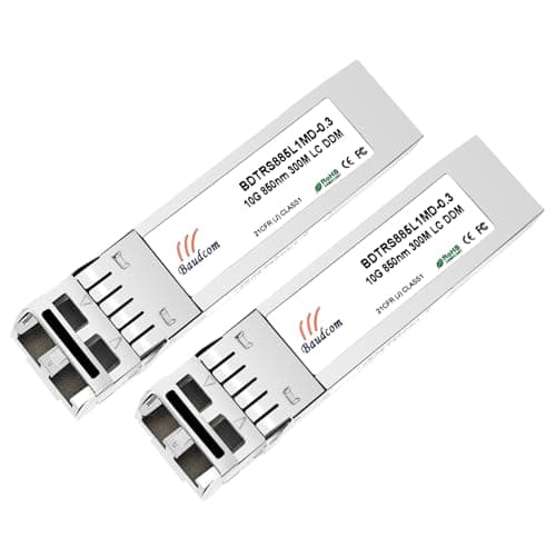 Image of BAUDCOM 10G SFP SR Multimode Module 300-meter 850nm LC, 10GBase-SR SFP+ Transceiver Compatible for Cisco SFP-10G-SR, Meraki, Mikrotik S+85DLC03D, Ubiquiti, Netgear, Zyxel, D-Link and more, 2 Pack