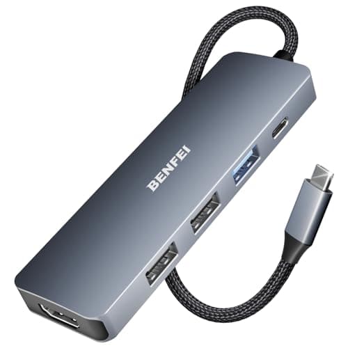 Image of BENFEI USB-C Hub 5-in-1 with 4K HDMI, 3 USB-A 3.2 GEN2 10Gbps, 100W PD, Silicone Woven Cable, Aluminum Case, Compatible with MacBook, iPad, iPhone 15/16 Series