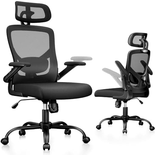 Image of Marsail Ergonomic Mesh Office Chair High Back Desk Chair Adjustable Lumbar Support with Headrest Flip-Up Liftable Arms Swivel Computer Task Chair, Black