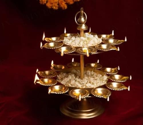 Image of The Purple Tree Gold Metal Decorative Bowl for Diwali (Pack of 1) with Elephant Stand Tealight Candle Holder