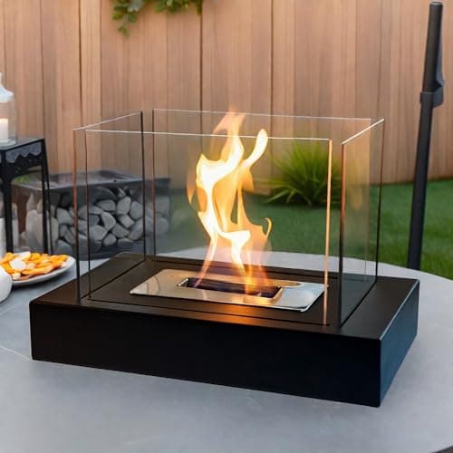 Image of JHY DESIGN 34.5cmL Metal and Glas Fireplace Fire Pit for Indoor Outdoor Yard Garden Patio Black