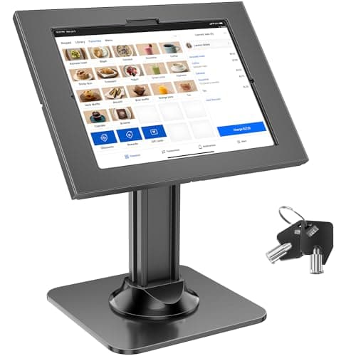 Image of AboveTEK Anti-Theft iPad Kiosk Stand – POS iPads Security Mount with 360° Swivel & 75° Tilt, Heavy Duty Tablet Kiosk Desk Holder for Retail & Business (Black, 12.9"/13" iPad & 12.4" Galaxy Tab)