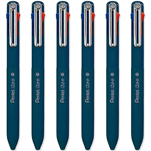 Image of Pentel iZee 4 Colour Ballpoint Pen - Deep Blue Barrel - Multi Ink - Black, Blue, Red & Green Ink - Pack of 6