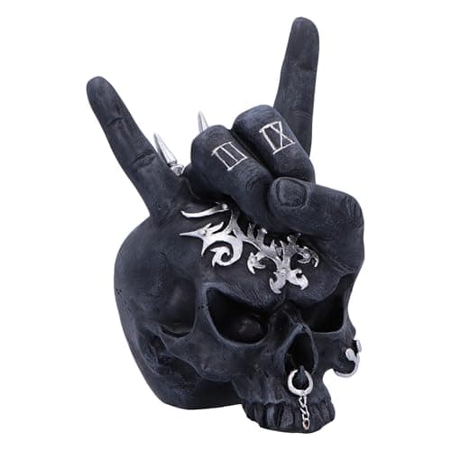 Image of Nemesis Now Horns Up Skull Hand Ornament 17.5cm, Resin, Black, Cast in the Finest Resin, Expertly Hand-Painted