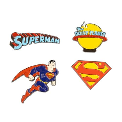 Image of Grupo Erik Set Of 4 Enamel Pins - DC Comics Superman Merchandise | Cute Pin Badges, Bag Pins | Superman Gifts Under 15 Pounds, Funny Gifts For Friends