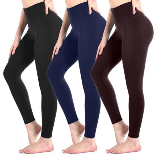 Image of Sanpetix 3 Pack Black Leggings for Women, High Waisted Buttery Soft Leggings for Workout Running Yoga 3Black/Navy/Brown LXL