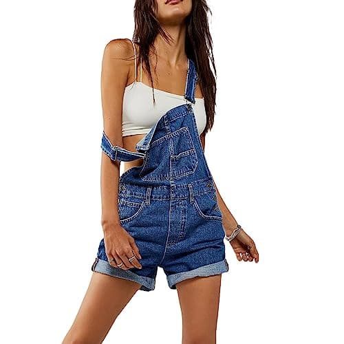 Image of YILEEGOO Denim Jumpsuits for Women Straight Leg Stretch Jeans Dungarees Bib Overalls Regular Fit with Adjustable Straps (Z-Shorts Blue, XL)