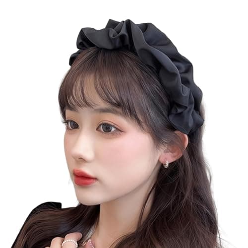 Image of Satin Black Headbands for Women Plain Wide Hair Band Fashion Non-Slip Elastic Hoops for Women Girls 32101